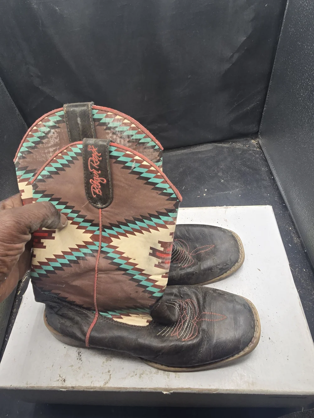 Blazin Roxx Brown Western Kids Boots with Turquoise &‎ Red Accents